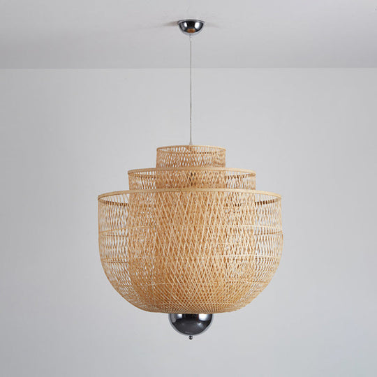 Modern Inverted Bamboo Pendant Lamp For Restaurant - 3 Layers 1 Light Beige 18-31.5 W