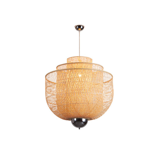 Modern Inverted Bamboo Pendant Lamp For Restaurant - 3 Layers 1 Light Beige 18-31.5 W