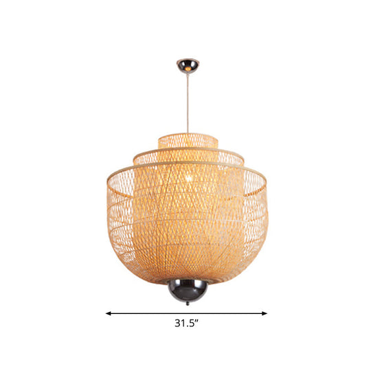 Modern Inverted Bamboo Pendant Lamp For Restaurant - 3 Layers 1 Light Beige 18-31.5 W