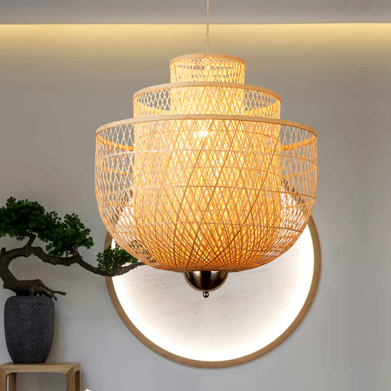 Modern Bamboo Pendant Lamp with Inverted 3-Layers and 1 Light - Perfect for Restaurants (18"/23.5"/31.5")