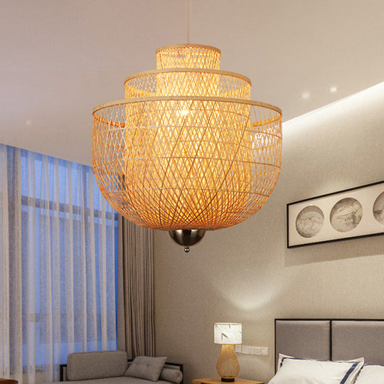 Modern Bamboo Pendant Lamp with Inverted 3-Layers and 1 Light - Perfect for Restaurants (18"/23.5"/31.5")