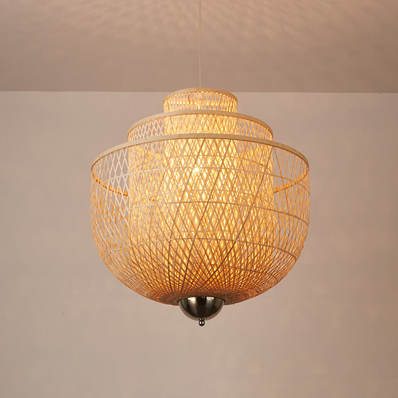 Modern Bamboo Pendant Lamp with Inverted 3-Layers and 1 Light - Perfect for Restaurants (18"/23.5"/31.5")