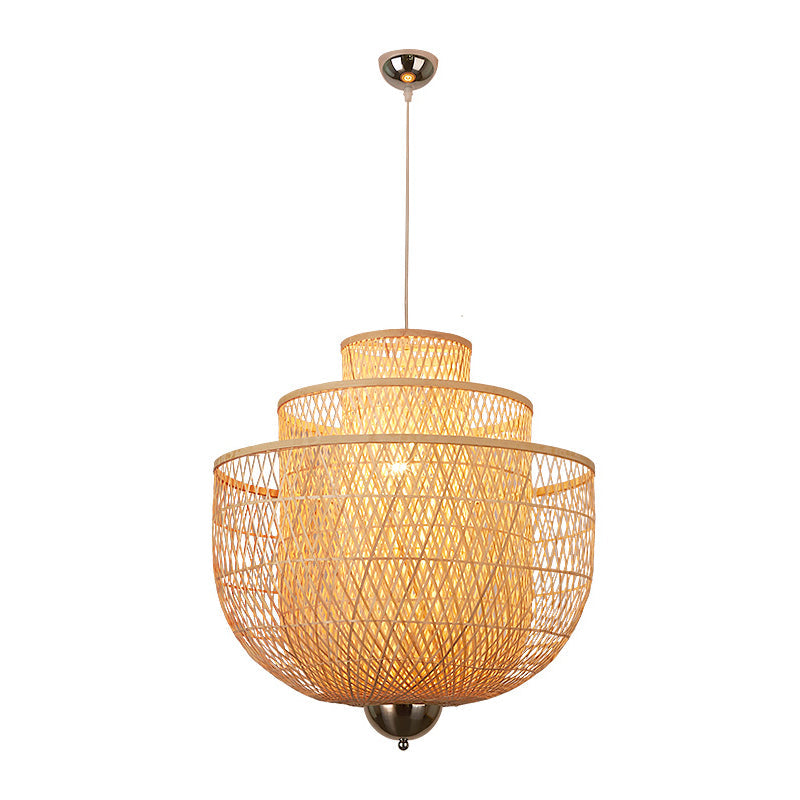 Modern Inverted Bamboo Pendant Lamp For Restaurant - 3 Layers 1 Light Beige 18-31.5 W