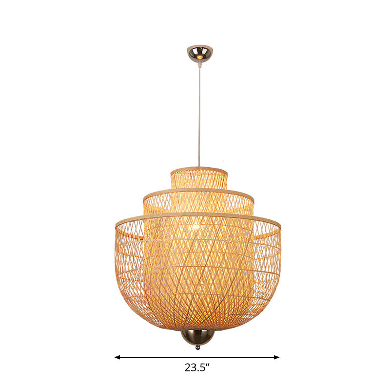 Modern Inverted Bamboo Pendant Lamp For Restaurant - 3 Layers 1 Light Beige 18-31.5 W