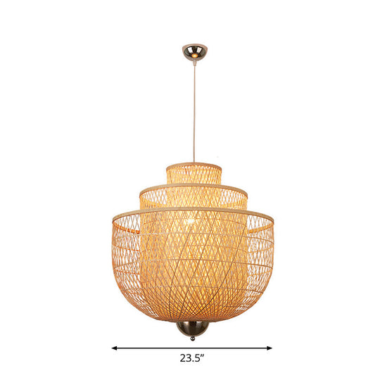 Modern Inverted Bamboo Pendant Lamp For Restaurant - 3 Layers 1 Light Beige 18-31.5 W