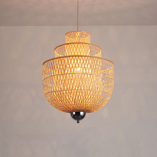 Modern Bamboo Pendant Lamp with Inverted 3-Layers and 1 Light - Perfect for Restaurants (18"/23.5"/31.5")