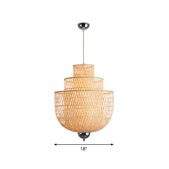 Modern Inverted Bamboo Pendant Lamp For Restaurant - 3 Layers 1 Light Beige 18-31.5 W