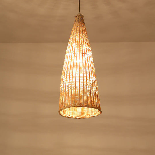 Asian Style Beige Diamond Pendant Bamboo Hanging Light for Tearoom with 1 Bulb