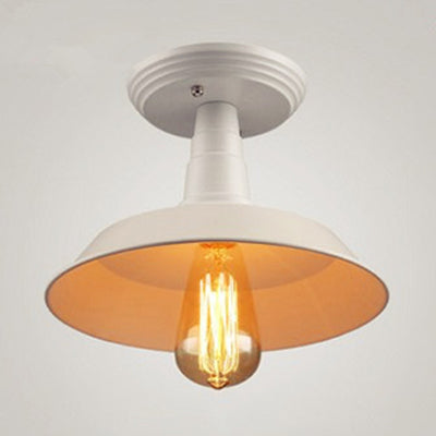 Metallic Ceiling Mounted Industrial Light with White Barn Shade - Semi Mount, 10"/14" Width