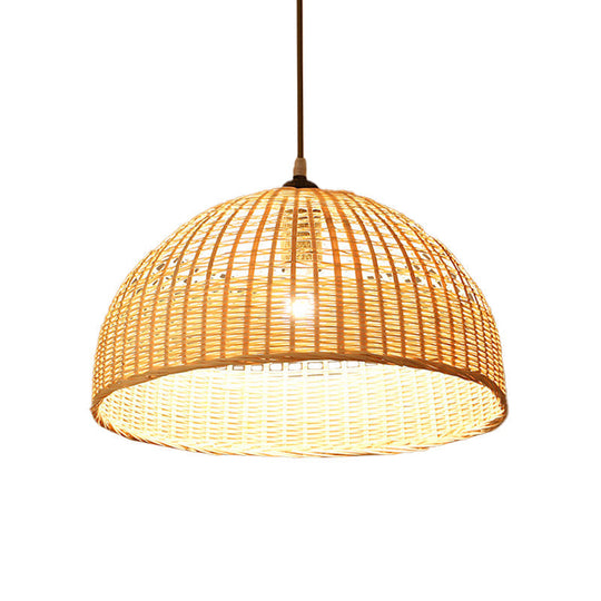 Asian Style Beige Diamond/Bell/Onion Drop Pendant Hanging Light Fixture With Bamboo Accent - Tearoom