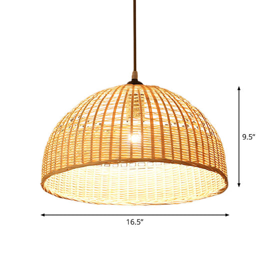 Asian Style Beige Diamond/Bell/Onion Drop Pendant Hanging Light Fixture With Bamboo Accent - Tearoom