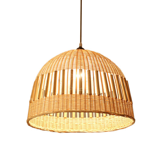 Asian Style Beige Diamond/Bell/Onion Drop Pendant Hanging Light Fixture With Bamboo Accent - Tearoom