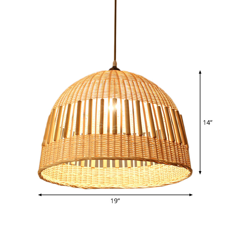 Asian Style Beige Diamond/Bell/Onion Drop Pendant Hanging Light Fixture With Bamboo Accent - Tearoom