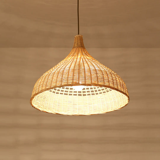 Asian Style Beige Diamond Pendant Bamboo Hanging Light for Tearoom with 1 Bulb