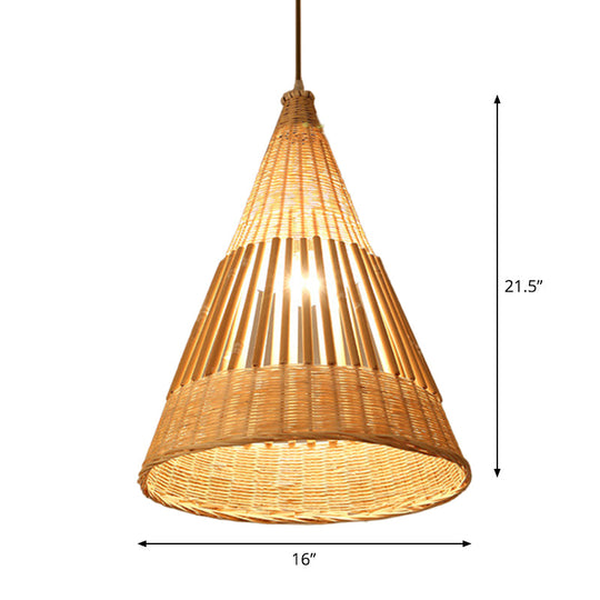 Asian Style Beige Diamond/Bell/Onion Drop Pendant Hanging Light Fixture With Bamboo Accent - Tearoom