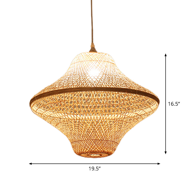 Asian Style Beige Diamond Pendant Bamboo Hanging Light for Tearoom with 1 Bulb