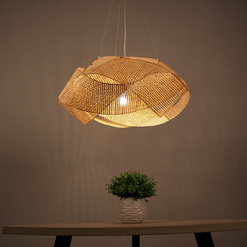 Contemporary Bamboo Pendant Light - Entwined Hanging Ceiling Fixture in Beige, 16"/19.5"/27.5" Width