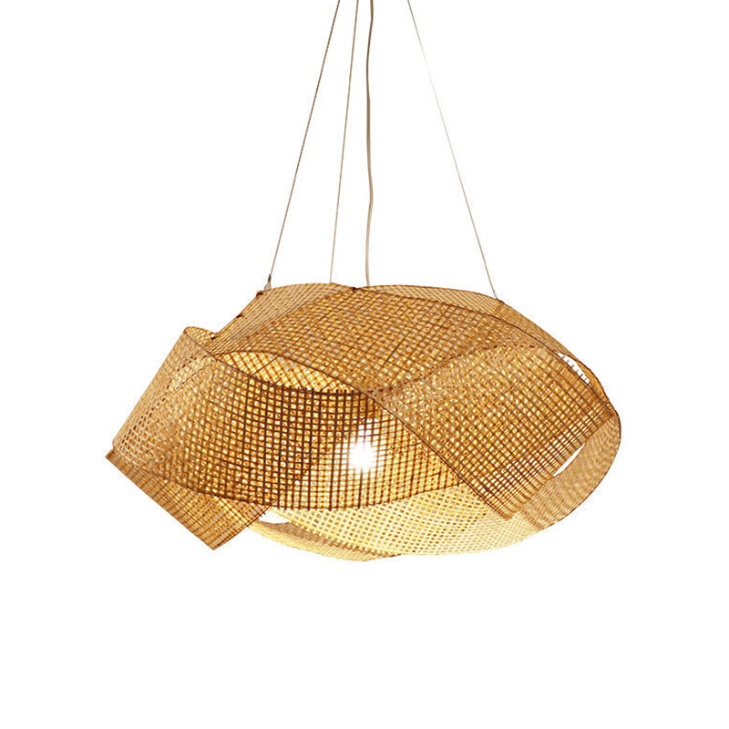 Contemporary Bamboo Pendant Light - Entwined Hanging Ceiling Fixture in Beige, 16"/19.5"/27.5" Width