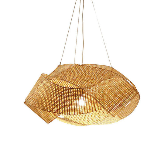 Contemporary Bamboo Pendant Light - Entwined Hanging Ceiling Fixture in Beige, 16"/19.5"/27.5" Width