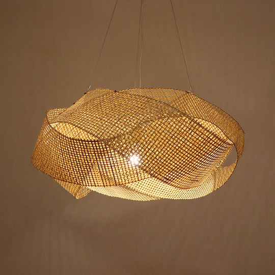 Contemporary Bamboo Pendant Light - Entwined Hanging Ceiling Fixture in Beige, 16"/19.5"/27.5" Width