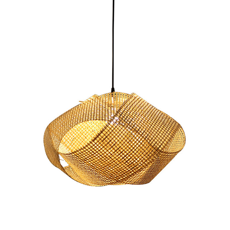 Contemporary Bamboo Pendant Light - Entwined Hanging Ceiling Fixture in Beige, 16"/19.5"/27.5" Width