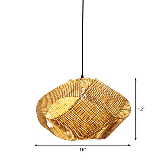 Contemporary Bamboo Pendant Light - Entwined Hanging Ceiling Fixture in Beige, 16"/19.5"/27.5" Width