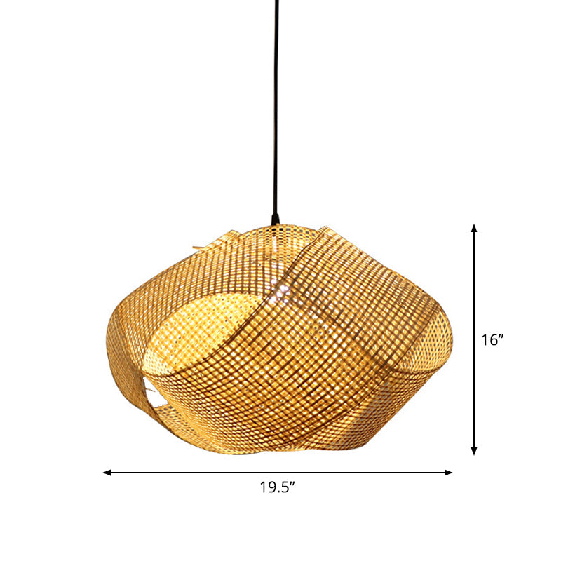 Contemporary Bamboo Pendant Light - Entwined Hanging Ceiling Fixture in Beige, 16"/19.5"/27.5" Width