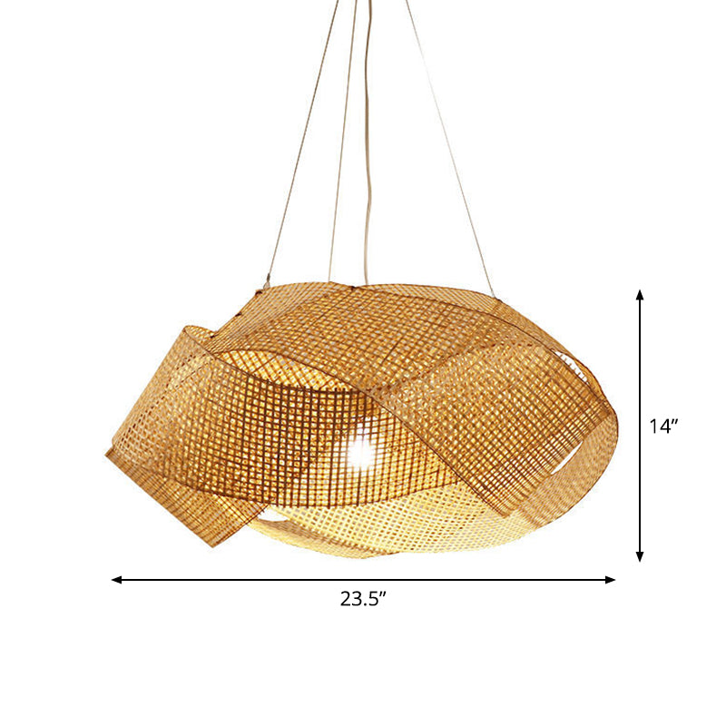 Contemporary Bamboo Pendant Light - Entwined Hanging Ceiling Fixture in Beige, 16"/19.5"/27.5" Width