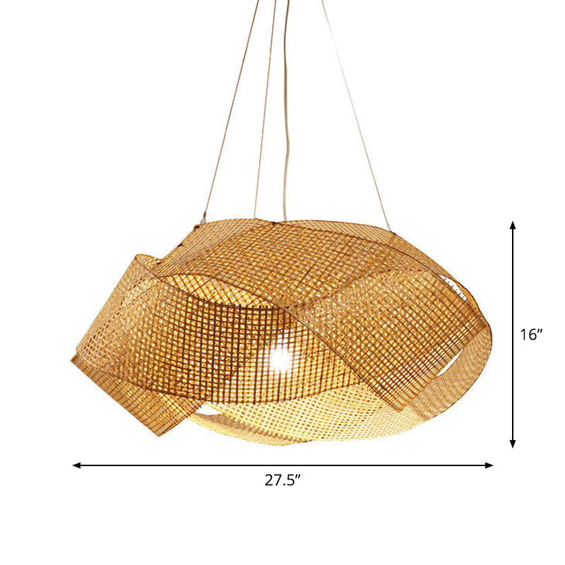 Contemporary Bamboo Pendant Light - Entwined Hanging Ceiling Fixture in Beige, 16"/19.5"/27.5" Width