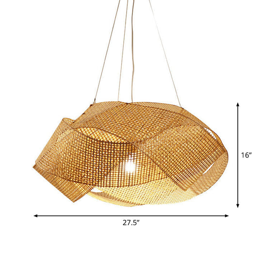 Contemporary Bamboo Pendant Light - Entwined Hanging Ceiling Fixture in Beige, 16"/19.5"/27.5" Width