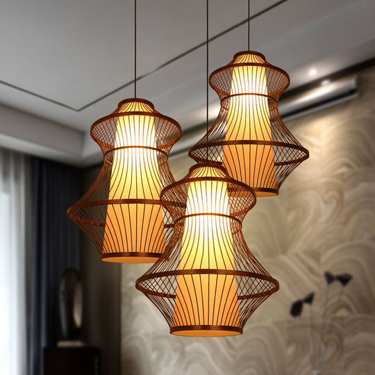 Bamboo Urn Pendant Light Kit in Asian Brown with 1 Bulb - Available in 3 Sizes