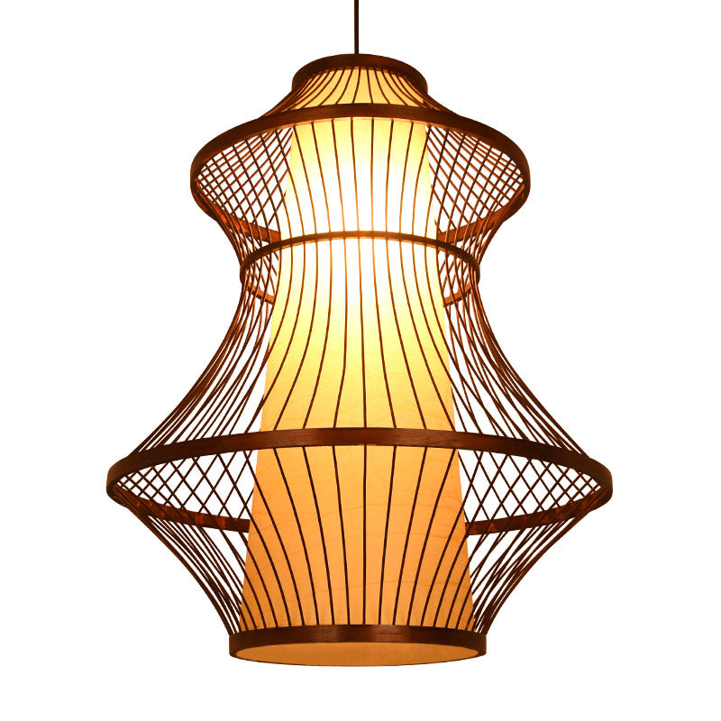 Bamboo Urn Pendant Light Kit in Asian Brown with 1 Bulb - Available in 3 Sizes