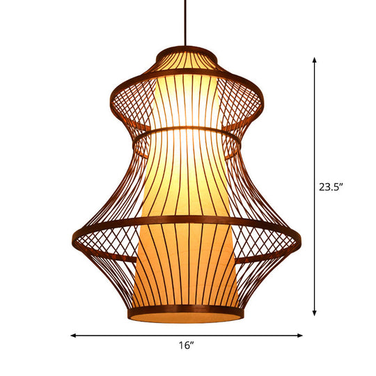 Bamboo Urn Pendant Light Kit in Asian Brown with 1 Bulb - Available in 3 Sizes