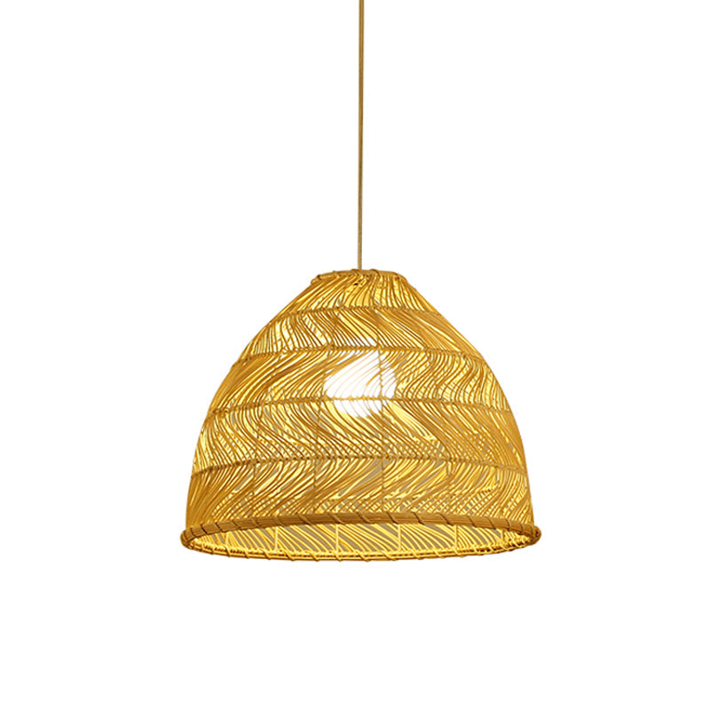 Asian Bamboo Bell Shade Pendant Light Fixture - Wide 16"/19.5"/23.5" - Beige