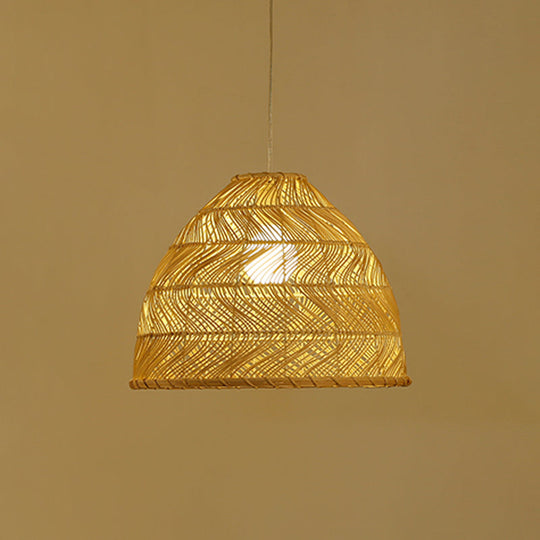 Asian Bamboo Bell Shade Pendant Light Fixture - Wide 16"/19.5"/23.5" - Beige