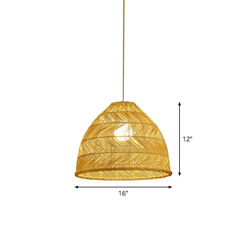 Asian Bamboo Bell Shade Pendant Light Fixture - Wide 16"/19.5"/23.5" - Beige