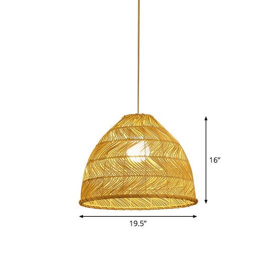 Asian Bamboo Bell Shade Pendant Light Fixture - Wide 16"/19.5"/23.5" - Beige