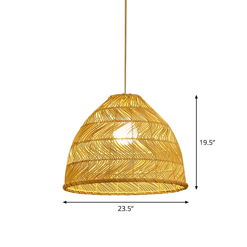 Asian Bamboo Bell Shade Pendant Light Fixture - Wide 16"/19.5"/23.5" - Beige