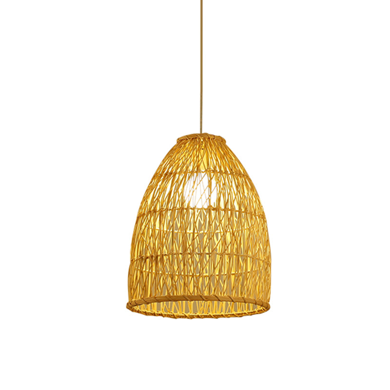 Asian Bamboo Bell Shade Pendant Light Fixture - Wide 16"/19.5"/23.5" - Beige