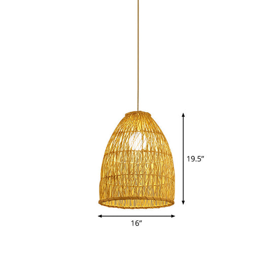 Asian Bamboo Bell Shade Pendant Light Fixture - Wide 16"/19.5"/23.5" - Beige