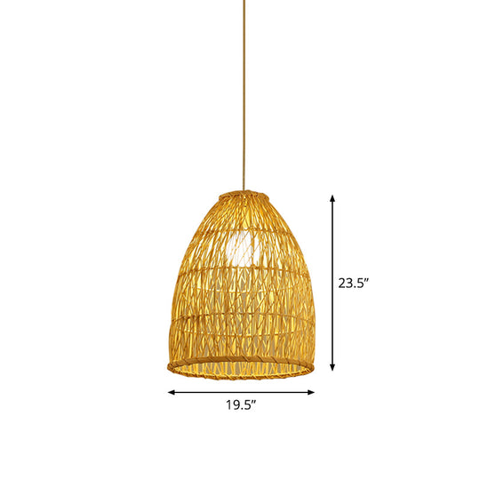 Asian Bamboo Bell Shade Pendant Light Fixture - Wide 16"/19.5"/23.5" - Beige