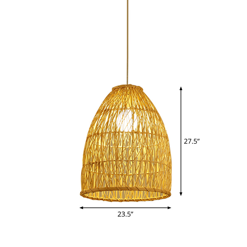 Asian Bamboo Bell Shade Pendant Light Fixture - Wide 16"/19.5"/23.5" - Beige