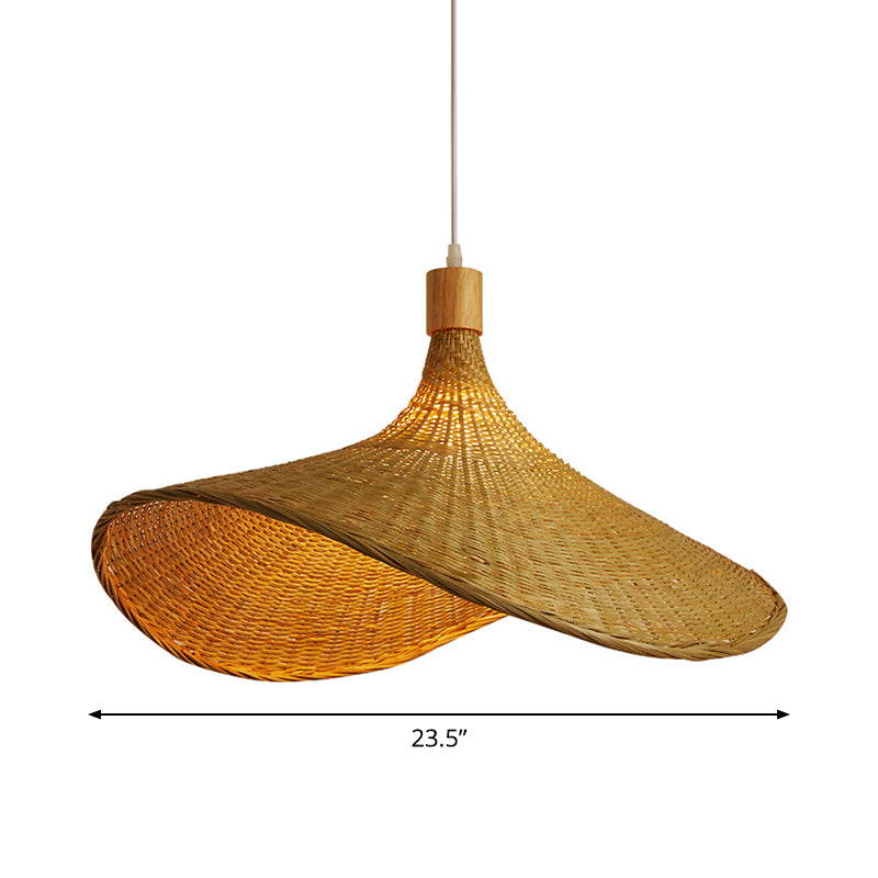 Bamboo Braided Asian Style Pendant Light - Beige 1-Light Suspension Lamp for Table - 19.5"/23.5" W