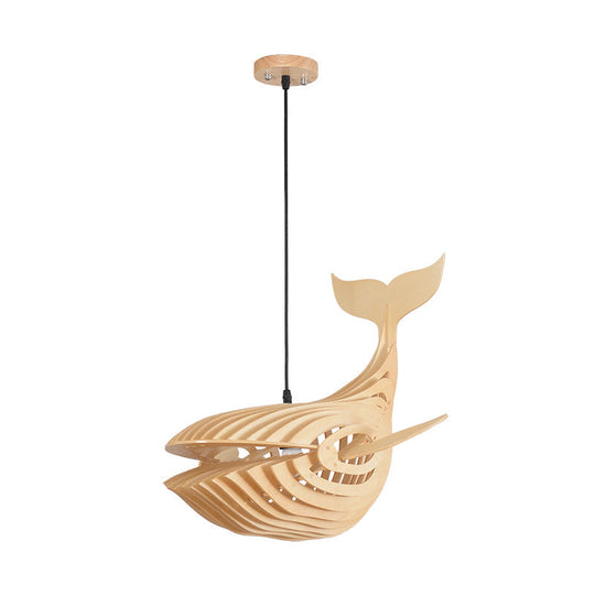 Wooden Kids Whale Pendant Lamp - Modern Hanging Light in Beige, 21.5"/31.5"/39" Wide