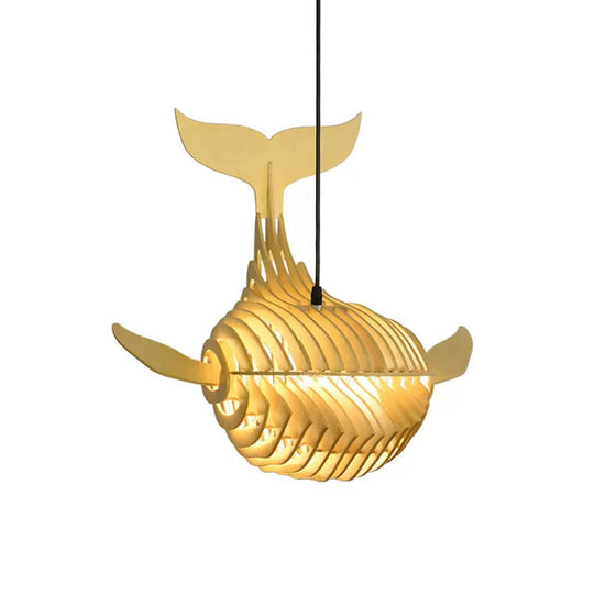 Wooden Kids Whale Pendant Lamp - Modern Hanging Light in Beige, 21.5"/31.5"/39" Wide