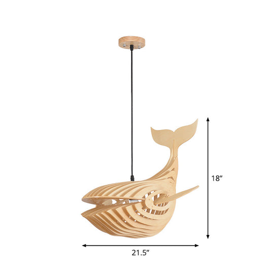 Wooden Kids Whale Pendant Lamp - Modern Hanging Light in Beige, 21.5"/31.5"/39" Wide