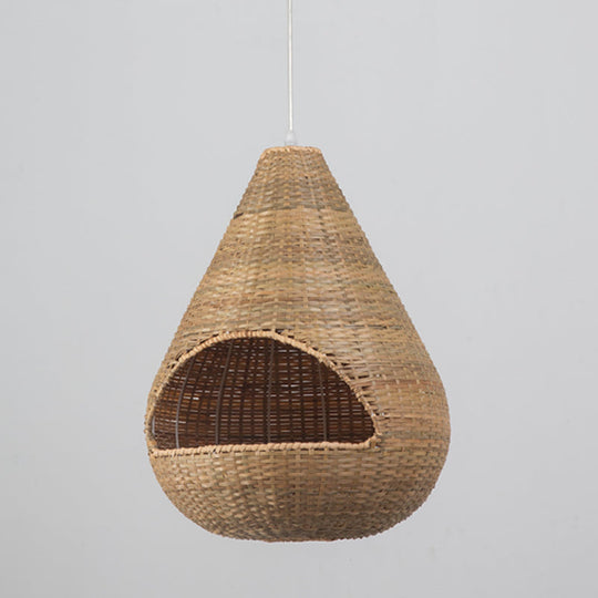 Bamboo Pendant Lighting Asia: Onion, Raindrop, Bell - Beige Hanging Light Fixture for Table - 1 Light, 10.5"/17"/18" W