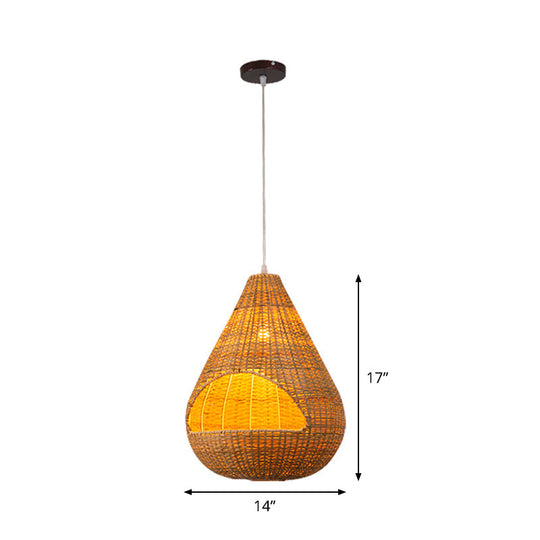 Bamboo Pendant Lighting Asia: Onion, Raindrop, Bell - Beige Hanging Light Fixture for Table - 1 Light, 10.5"/17"/18" W