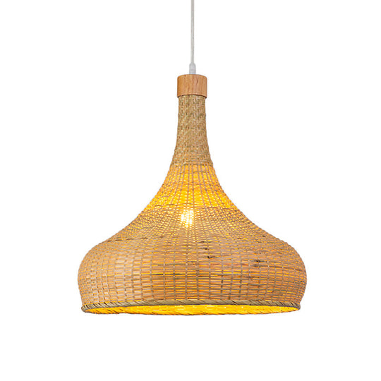 Bamboo Pendant Lighting Asia: Onion, Raindrop, Bell - Beige Hanging Light Fixture for Table - 1 Light, 10.5"/17"/18" W