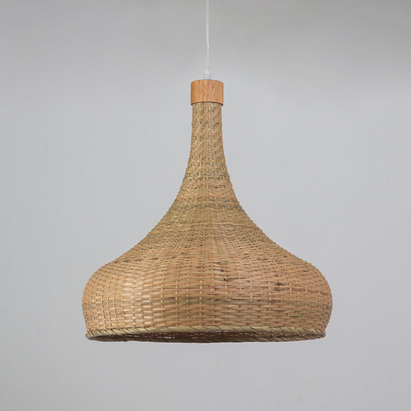 Bamboo Pendant Lighting Asia: Onion, Raindrop, Bell - Beige Hanging Light Fixture for Table - 1 Light, 10.5"/17"/18" W